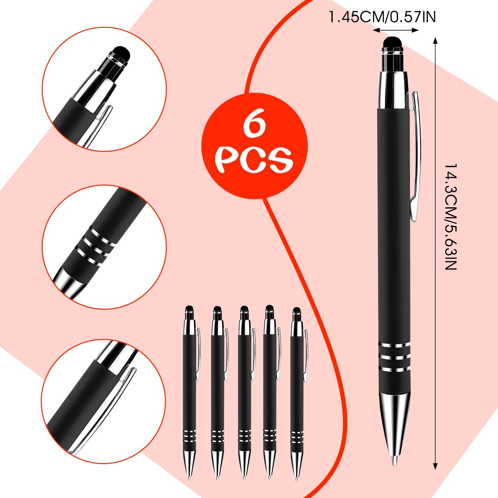 Ballpoint Writing Pens with Stylus Tips 1mm Medium Point Pen Black Ink Pen Stylu