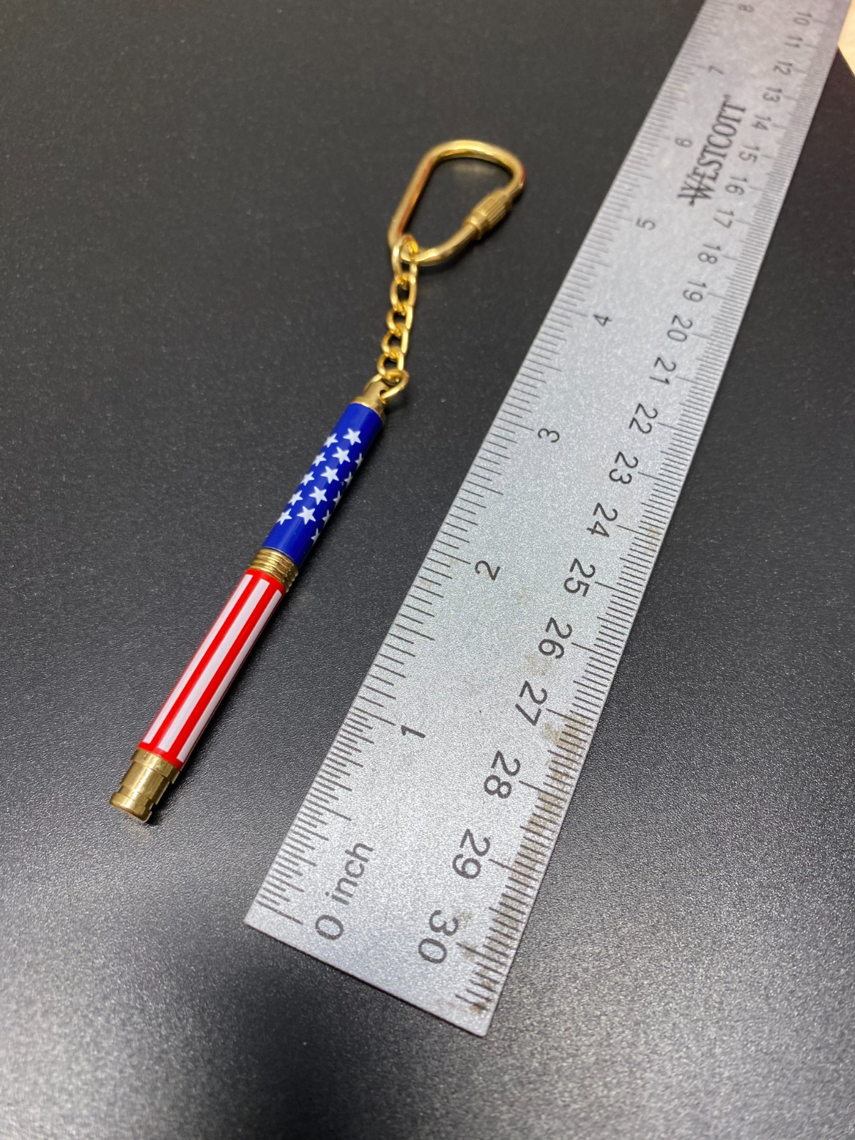 Vintage Mini Ballpoint Pen Key Chain American Flag Patriotic
