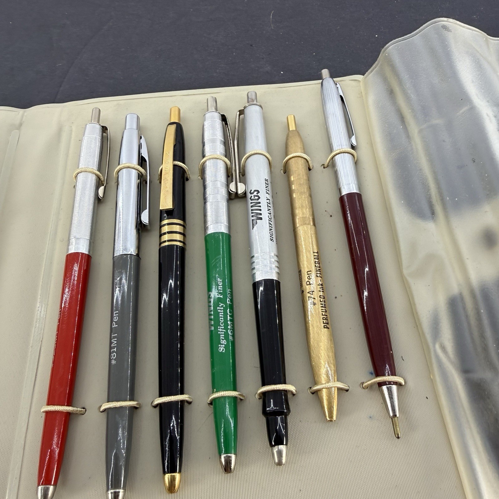 Vintage Wings Advertising Pen Collection in Organizer Case 14 Promotional Pens