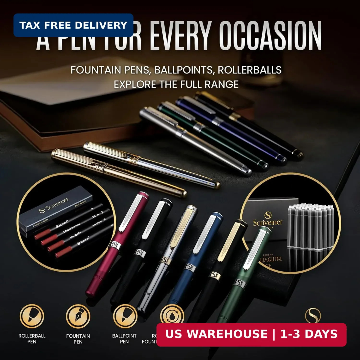 Silver Chrome Ballpoint Pen – Stunning Luxury Pen, Real Gold Plating, Schmidt Bl
