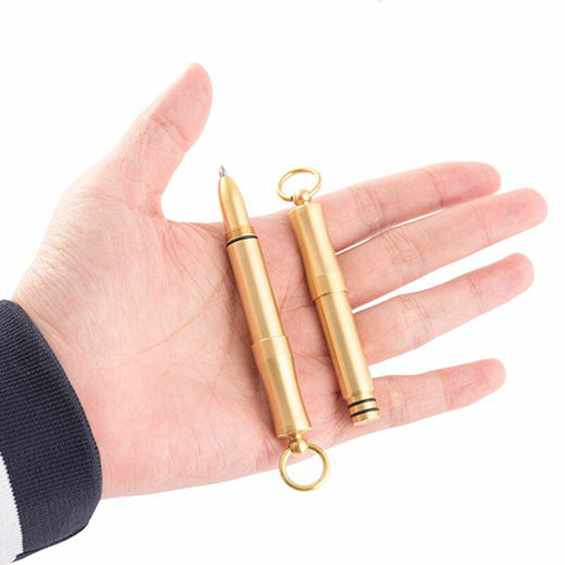 Handmade Mini Brass Pen EDC Outdoor Retractable Key Ballpoint Pen