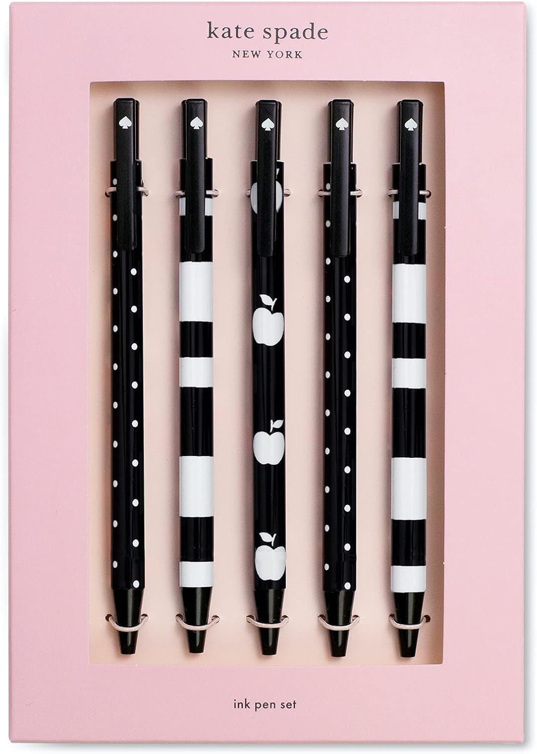 kate spade new york Ink Pen Set of 5, Dots & Stripes | Pack of Cute, Plastic, Bl