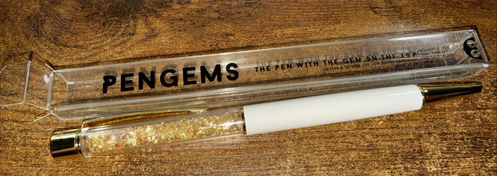 PenGems Pen with Gem – White with yellow gem – Gold tip