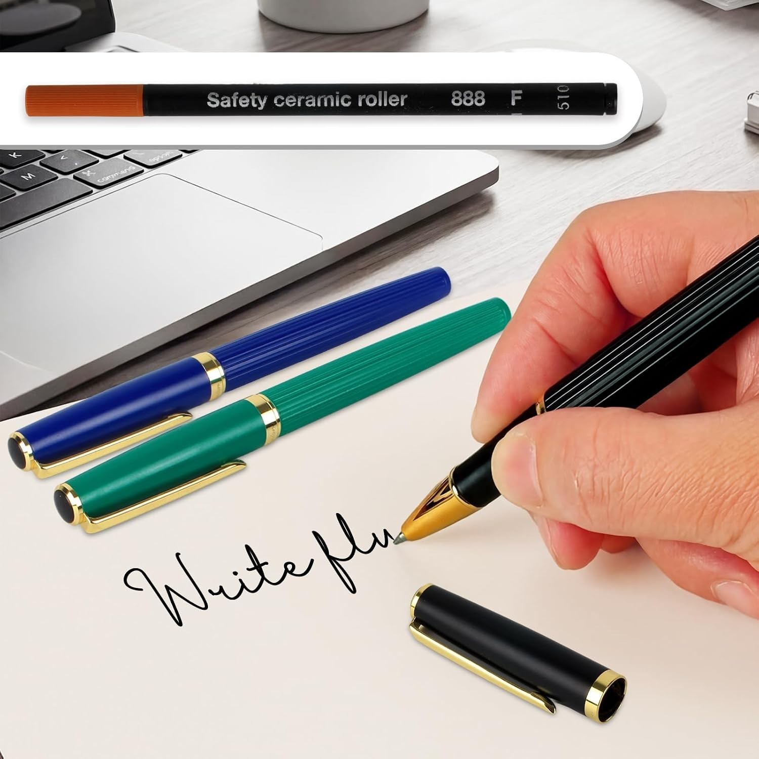 Rollerball Pen Smooth Writing Ballpoint Pens Gift Set, Metal Body with 2 Schmidt