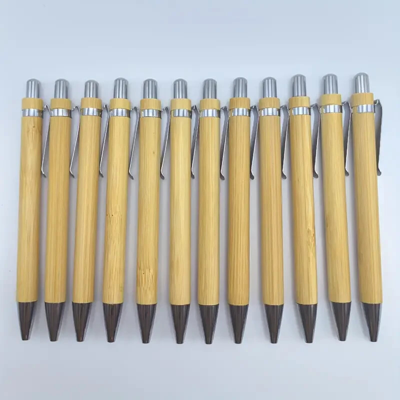 6x Bamboo Ballpoint Pen Natural Wood Durable Metal Clip Smooth Writing