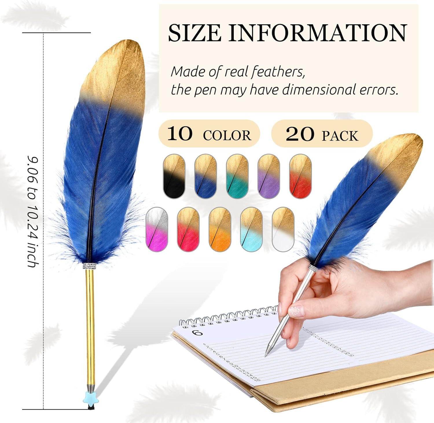 20 Pcs Feather Quill Pens Feather Ballpoint Pen Black Ink Vintage Quill Pen Wedd