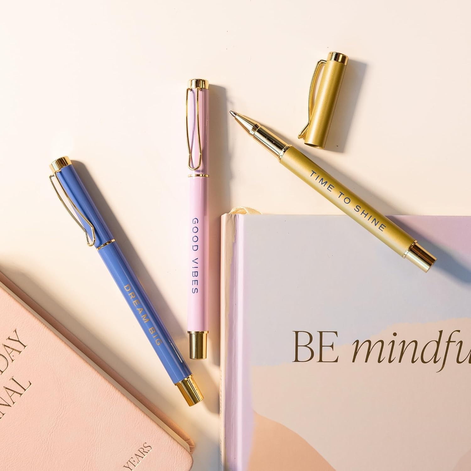3pk Metal Ballpoint Pens Inspirational Quotes Good Vibes Set Black Ink