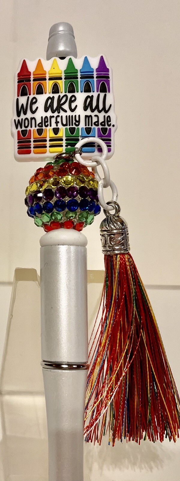 Beaded Ballpoint Pen..”crayons With “we Are All Wonderfully Made”on Them