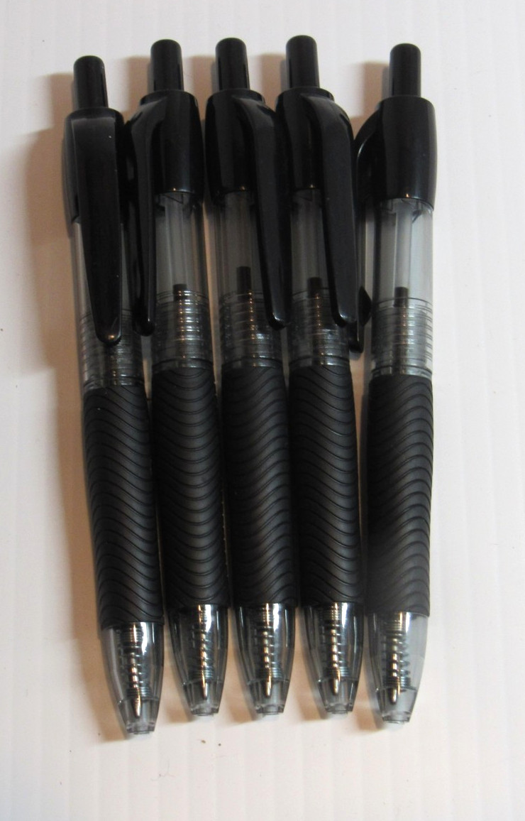 LOT OF 5 BLACK Click TOP BALLPOINT PEN w/ clip-GREAT POCKET PEN