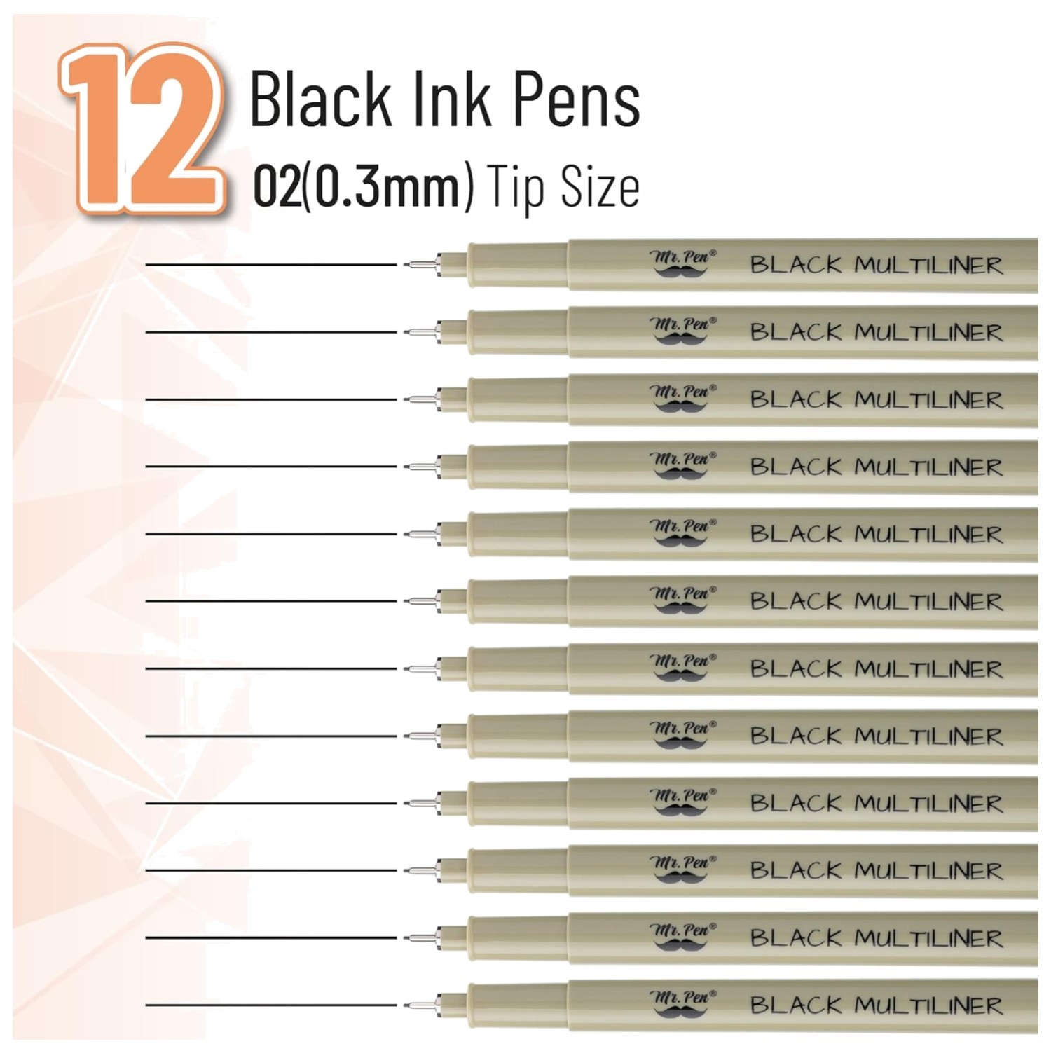 Professional 0.3mm Black Fineliners, 12-Pack, No-Smudge Ink
