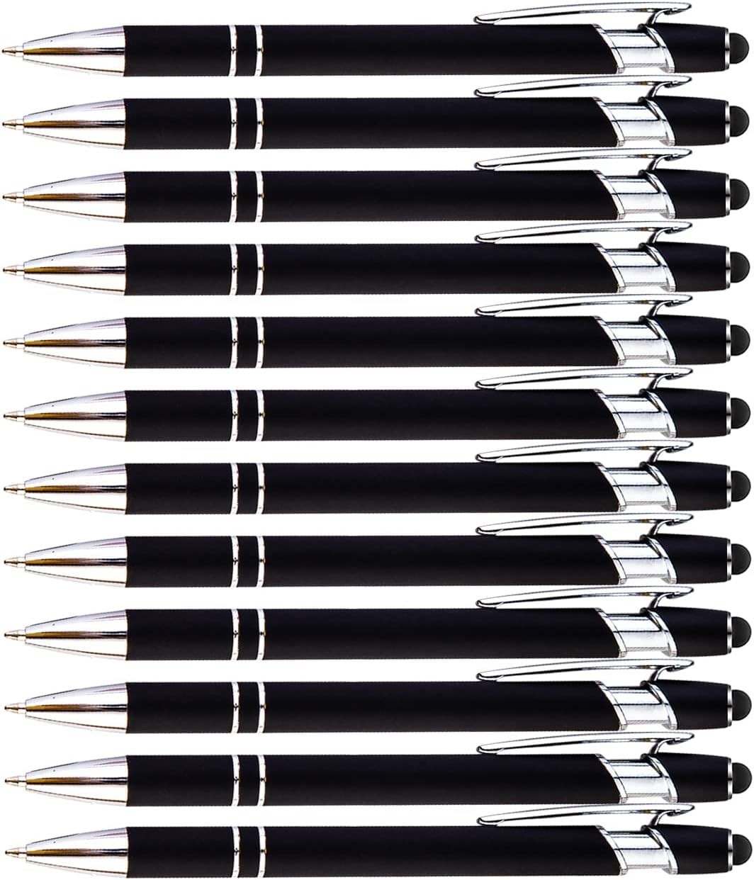 12 Pieces Black Ballpoint Pen with Stylus Tip, 2 in 1 Stylus Pen, Premium Metal
