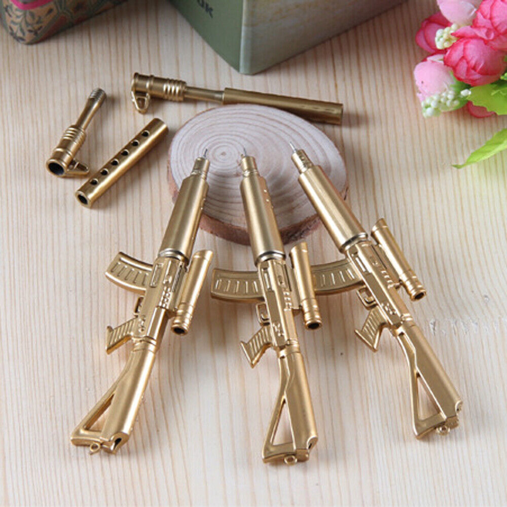 Novelty Gold Rifle Shaped Black Ink Ball Point Pen Stationery Office Ball Point