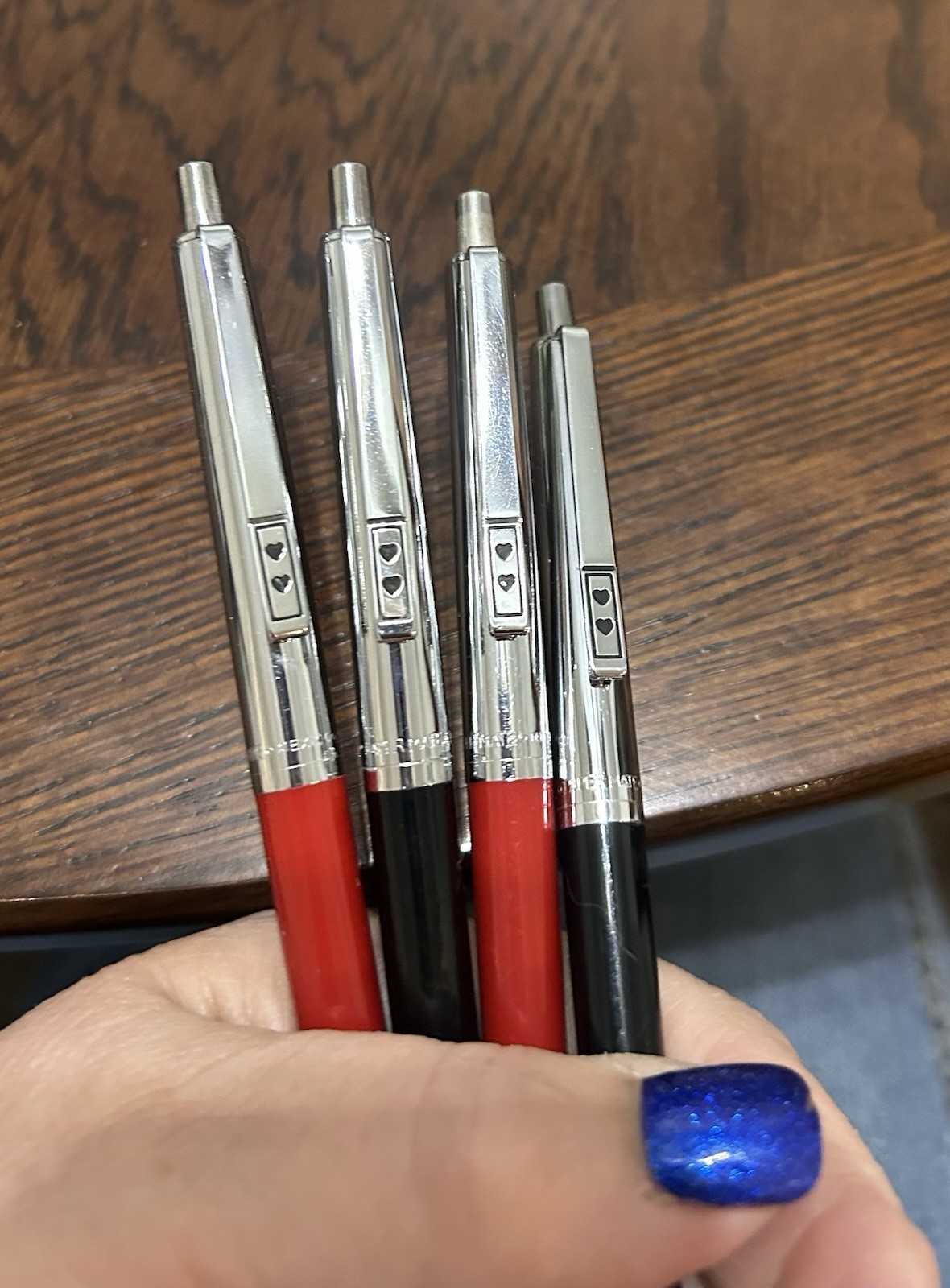 4 Vintage Papermate Double Heart Pens Red & Black/Chrome Blue Ink & Write Great