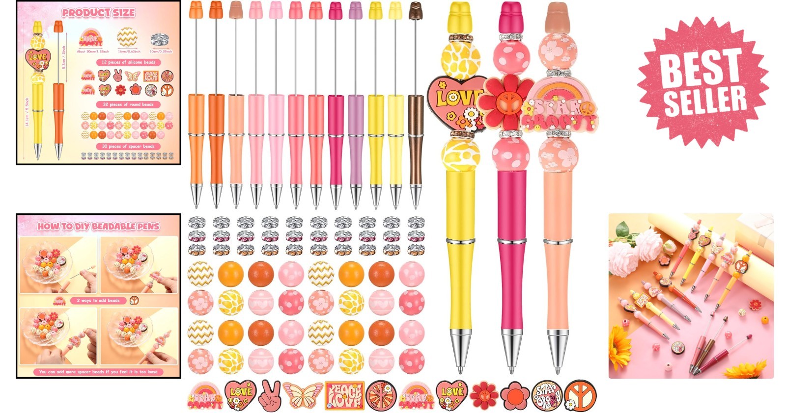Set of 12 Lightweight Beadable Ballpoint Pens – Perfect for Writers and Crafters