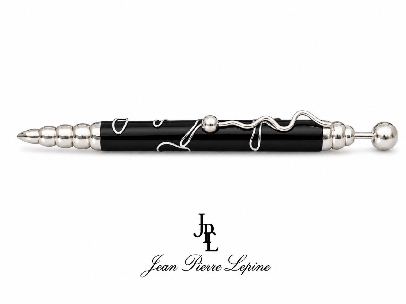 Jean Pierre Lepine Zig Zag Black Lacquer Ballpoint Pen With White Patterns