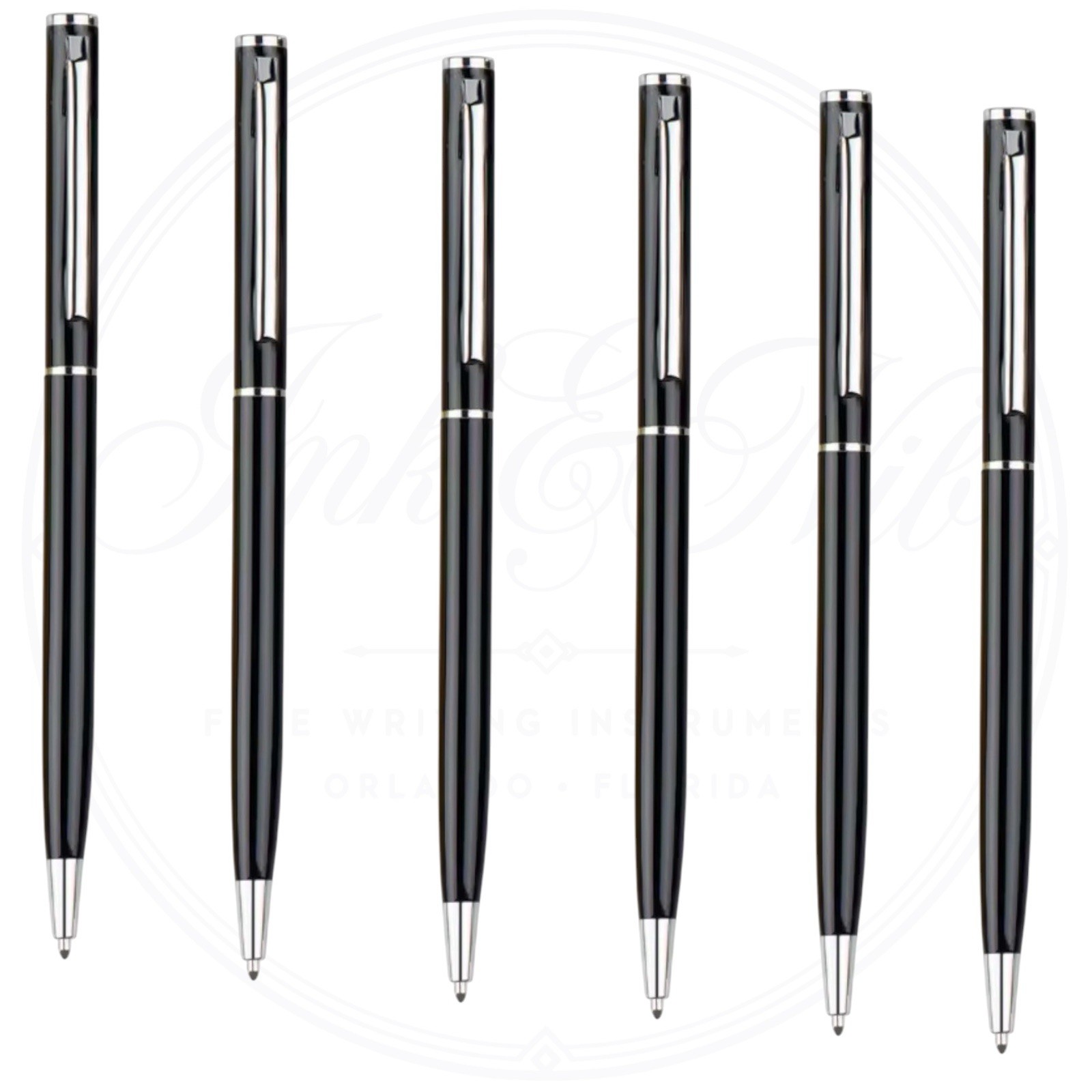 6 Pack Black Slim Metal Smooth Ballpoint Pen, 1mm Medium Point Black Ink