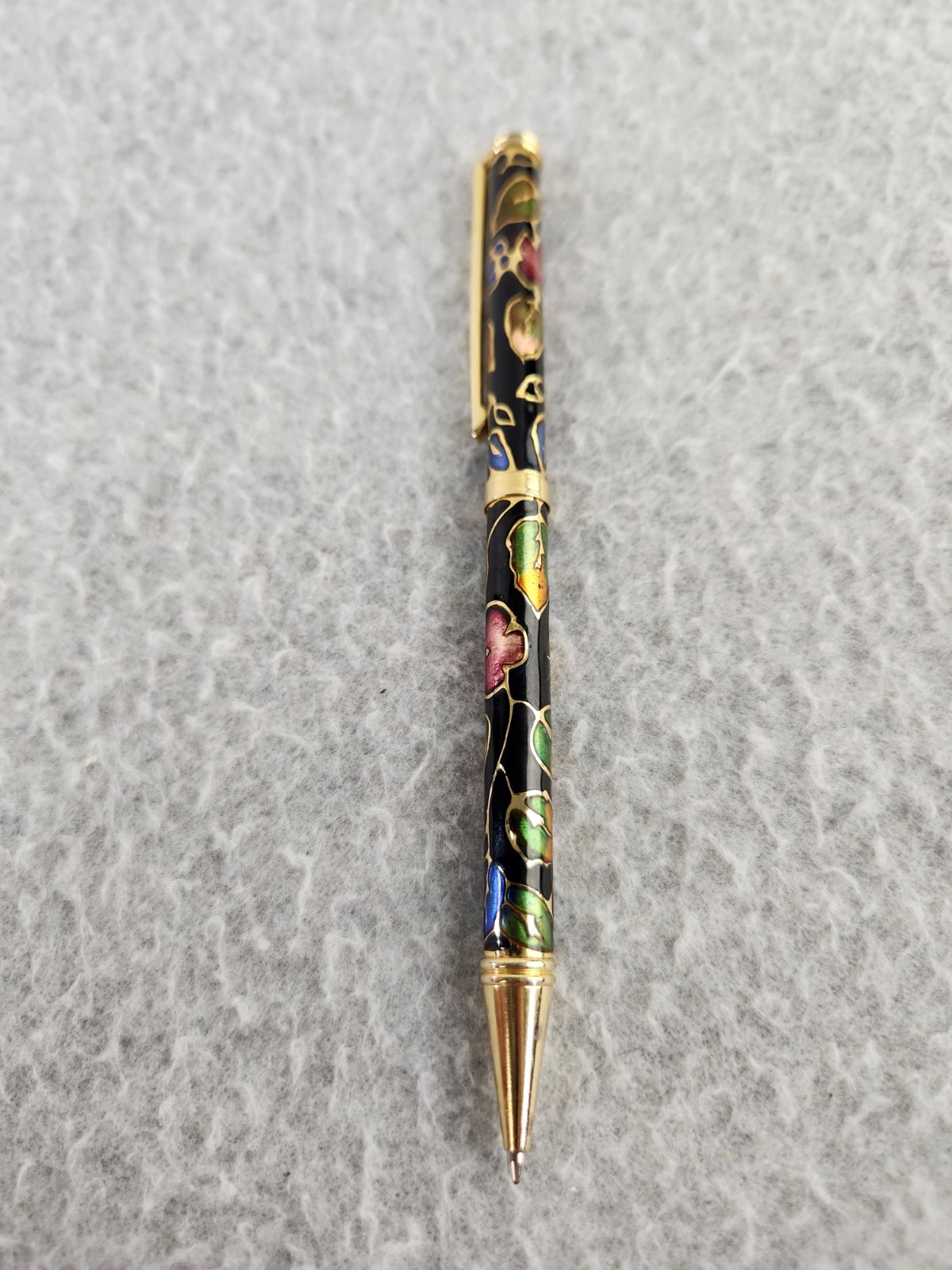 Vintage Chinese Cloisonné Enamel Floral Pen ballpoint Writing Black Iridescent
