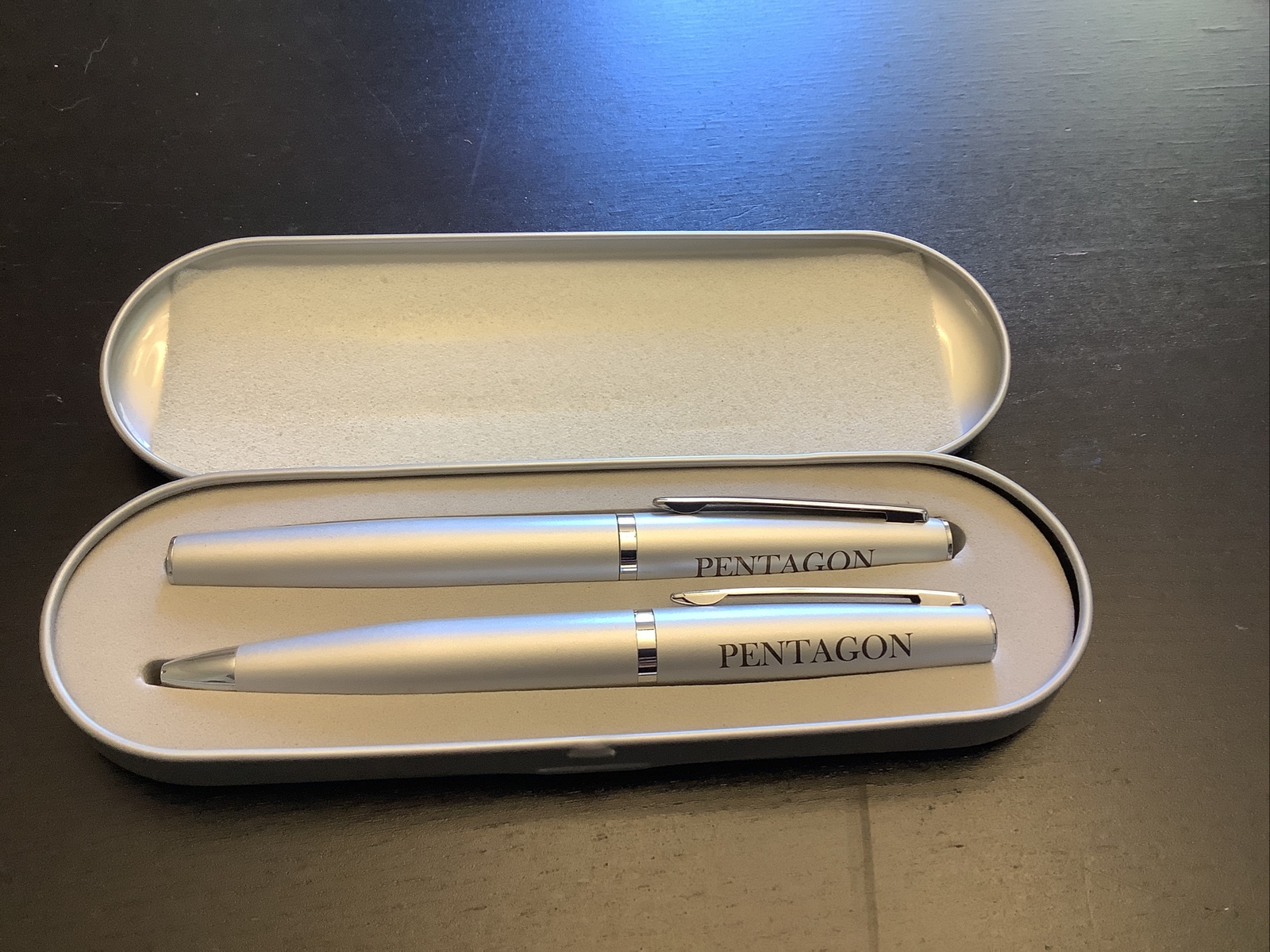 Set Of SCHMIDT Pentagon Silver Pens In Metal Case GERMANY-NEW!