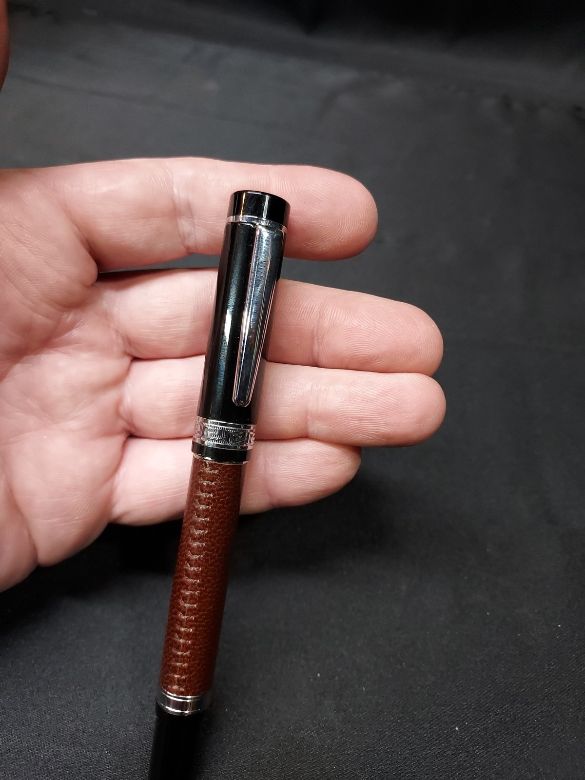 Vtg HAUSER GERMANY Pen Oversized Leather Handle Black Open Ceramic 777 SF