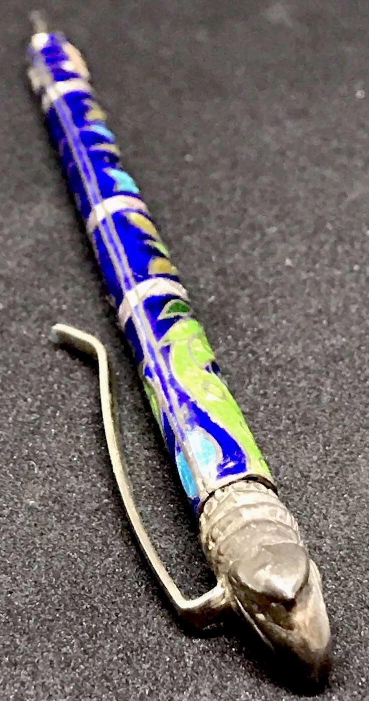 VINTAGE STERLING SILVER BALLPOINT CLOISONNE ENAMEL CHINESE ASIAN PEN