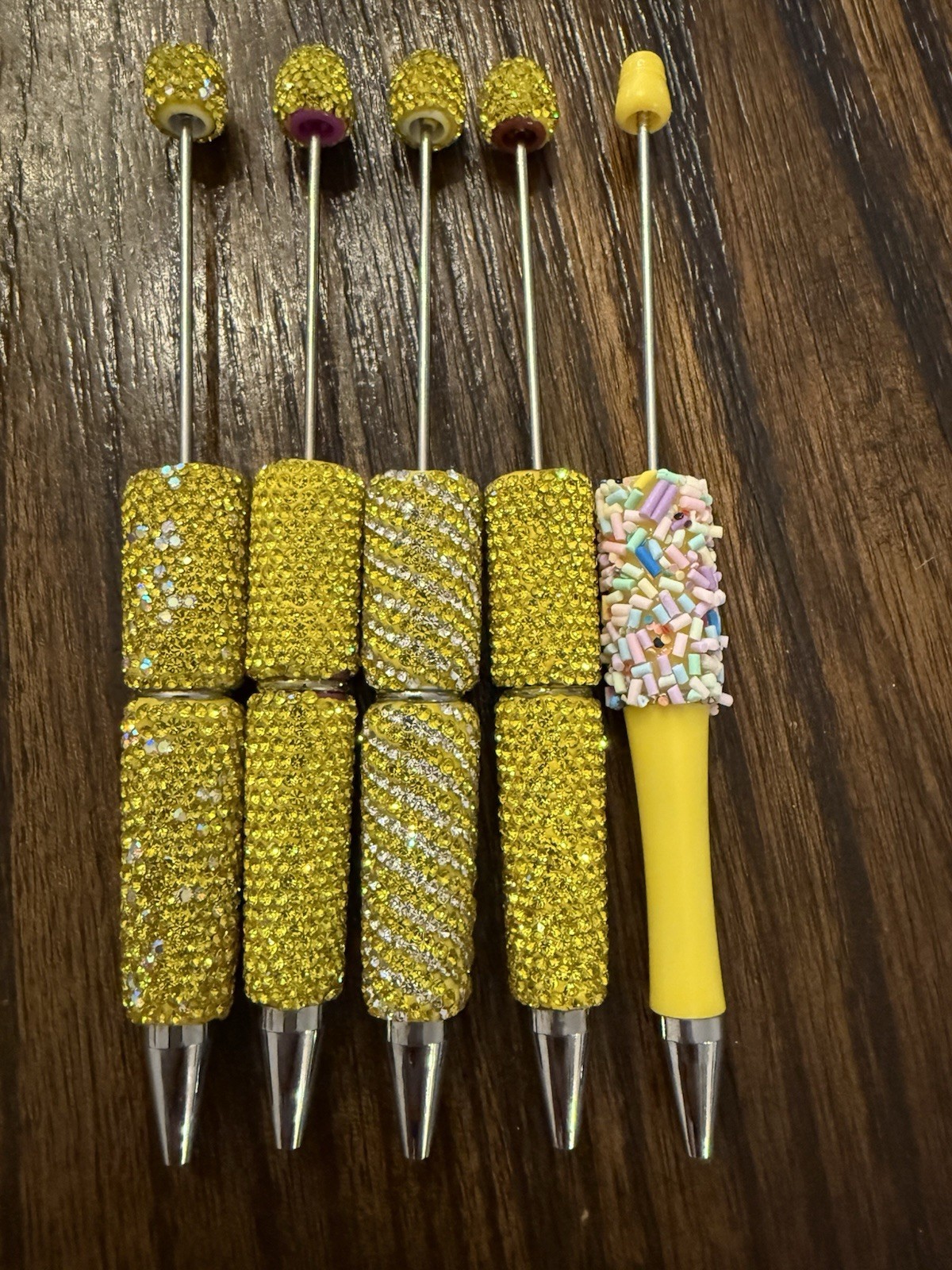 Beadable Pens In Yellow. Set Of 5