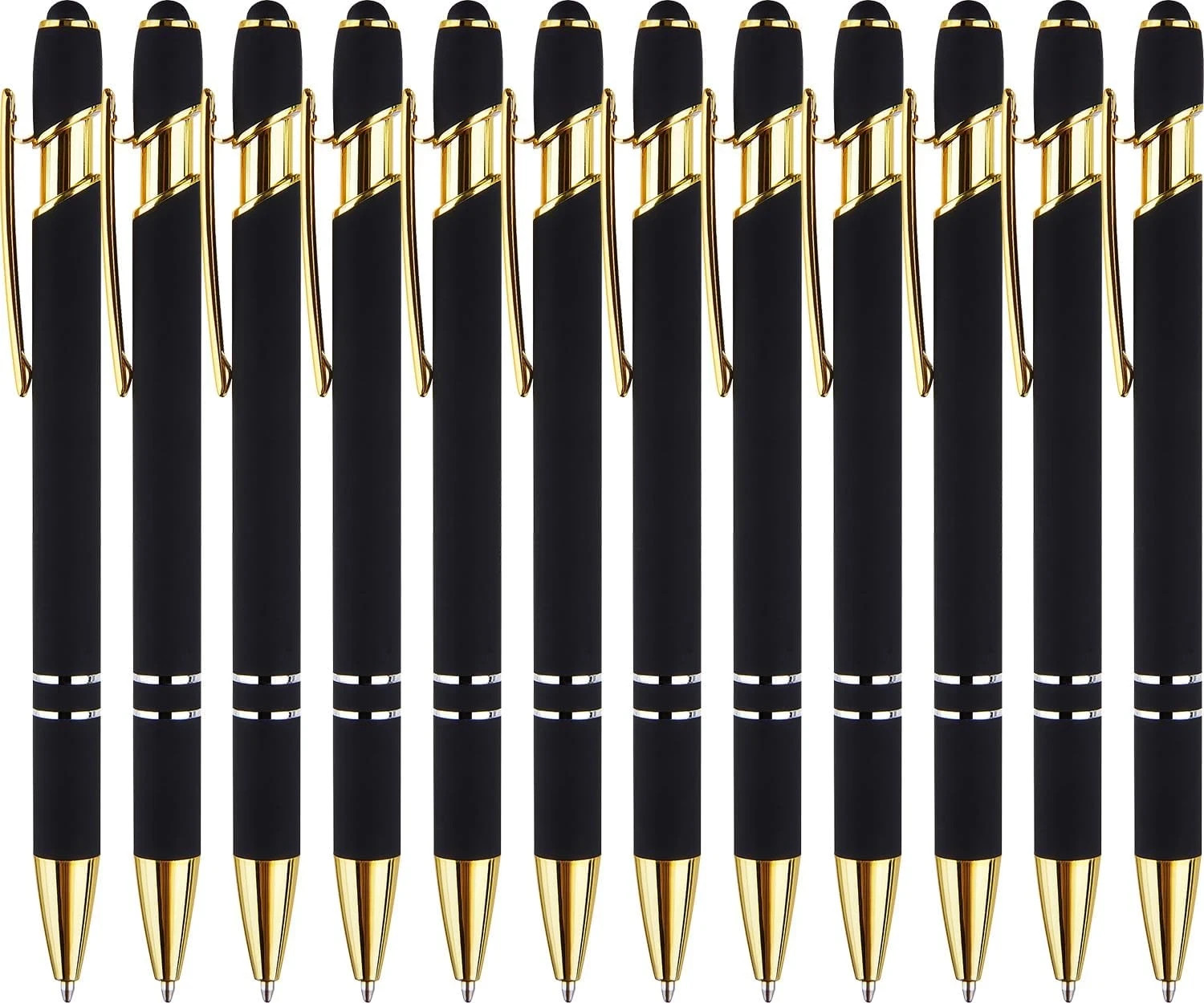 12 Pack Black Gold Ballpoint Pen with Stylus Tip 1.0 Mm Black Ink Smooth Writing