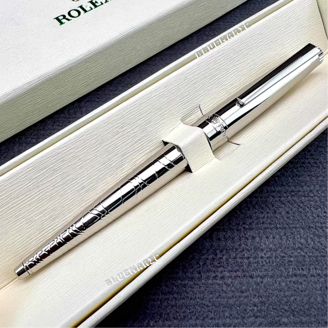 Vintage Rolex Silver Scribe Platinum Wave Cut Pen AD VIP Gift – New In Box
