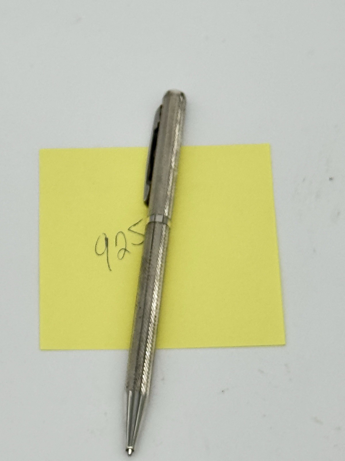 Sterling Silver 925 Ballpoint Twist Pen Flat Top Blue Ink Working