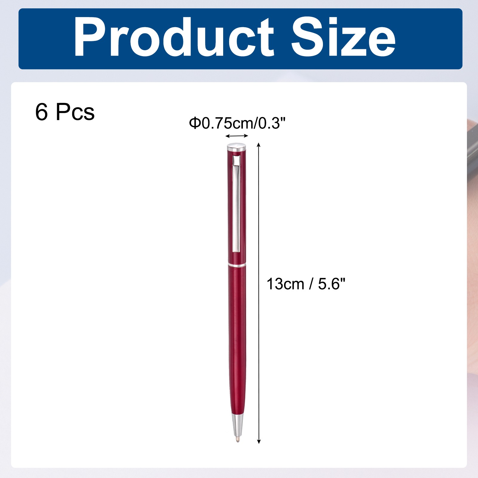 Slim Metallic Ballpoint Pen, 6Pcs Black Ink 1mm Medium Point Pen, Wine Red
