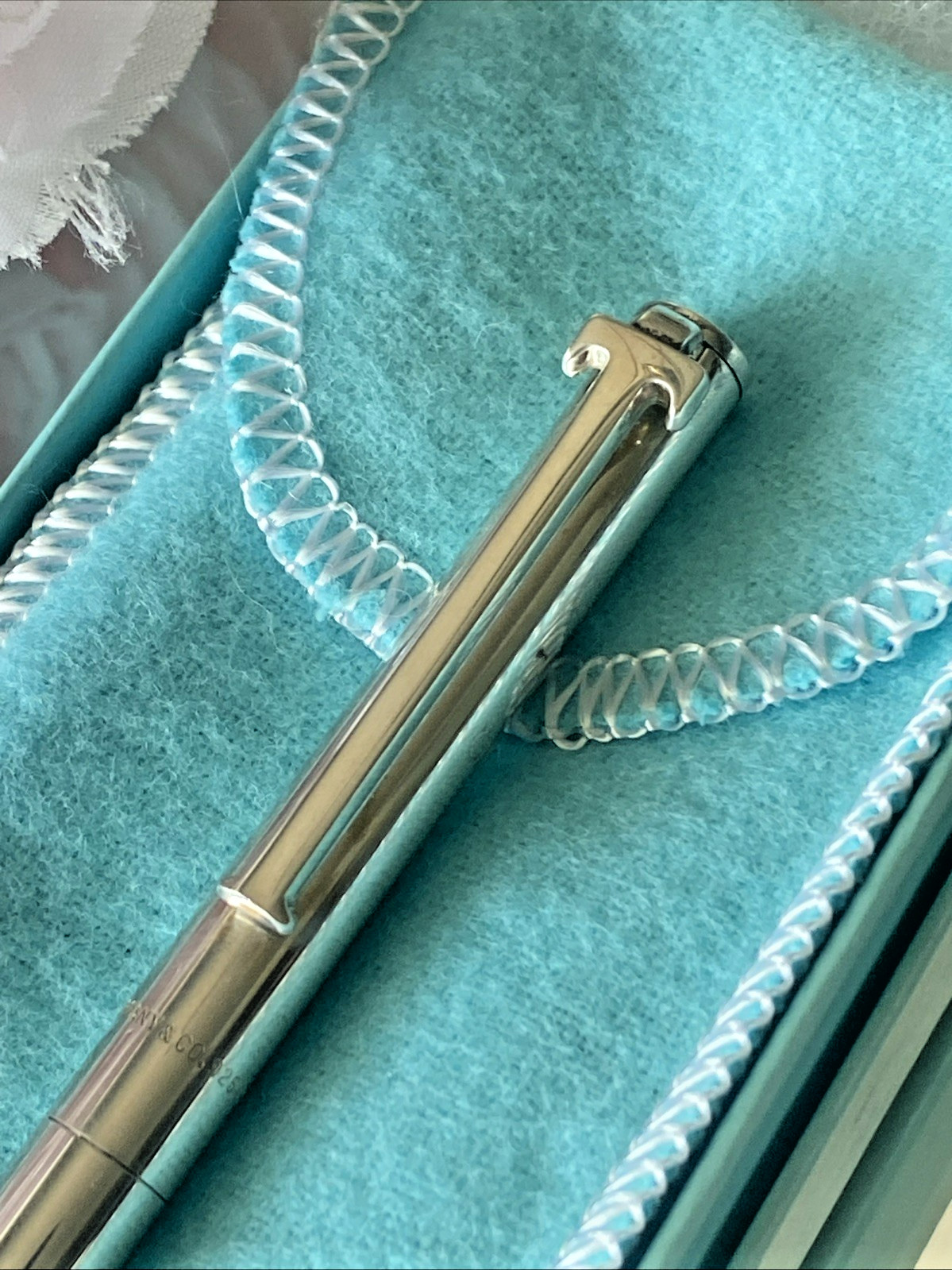 Vtg Tiffany & Co. Sterling Silver 925 T Clip Ballpoint Pen Black Ink Pouch & Box