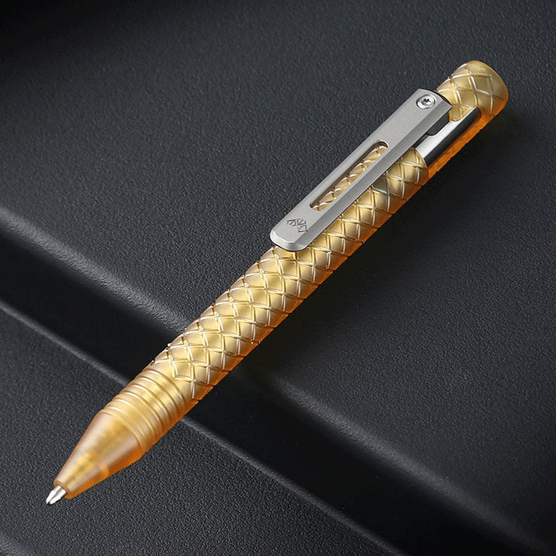 EDC Pocket Checkered Surface PEI Titanium Push Button Mechanism Ball Pen Gifts