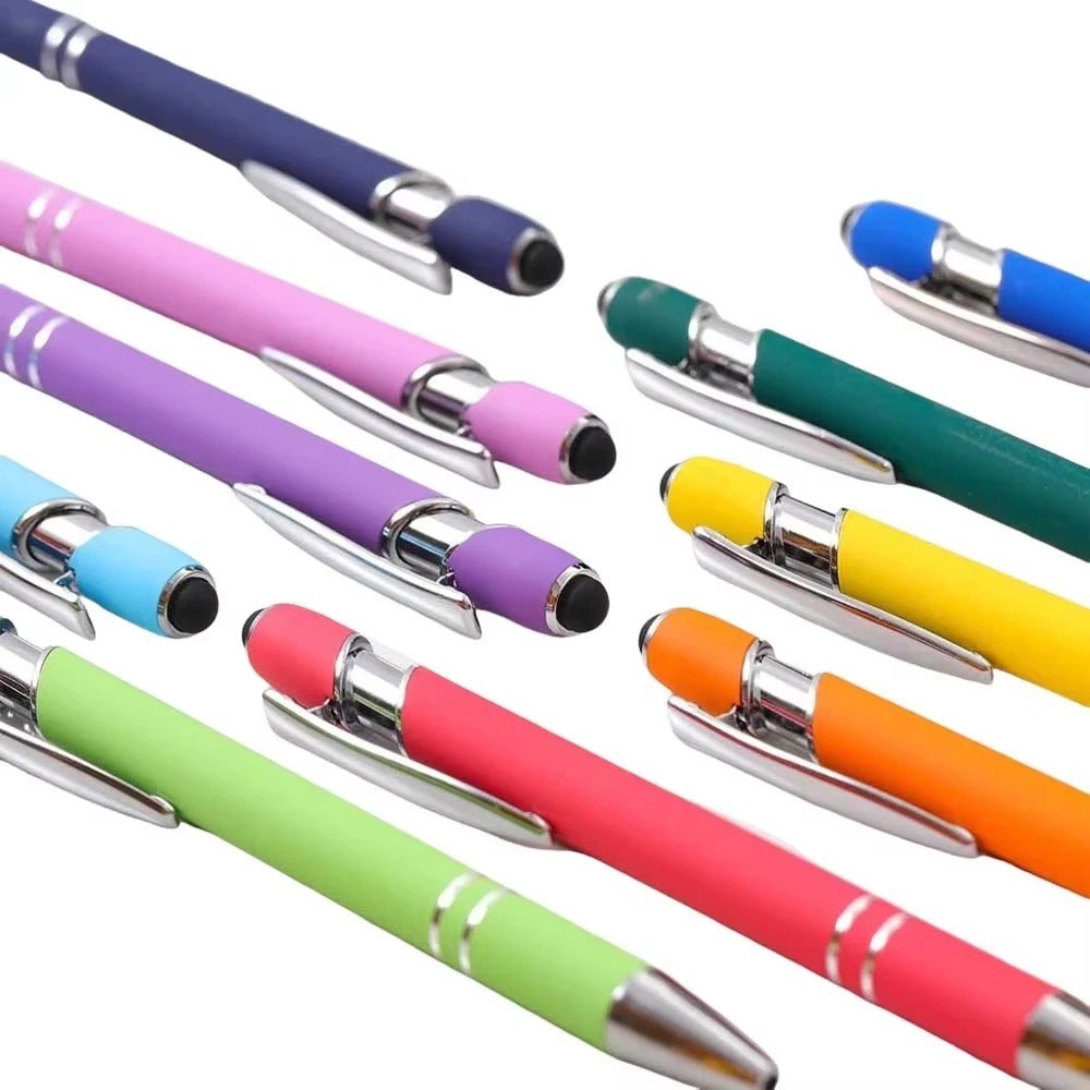 10 Pack Multicolor Ballpoint Pen with Stylus Tip 1.0 Mm Black Ink Smooth Writing