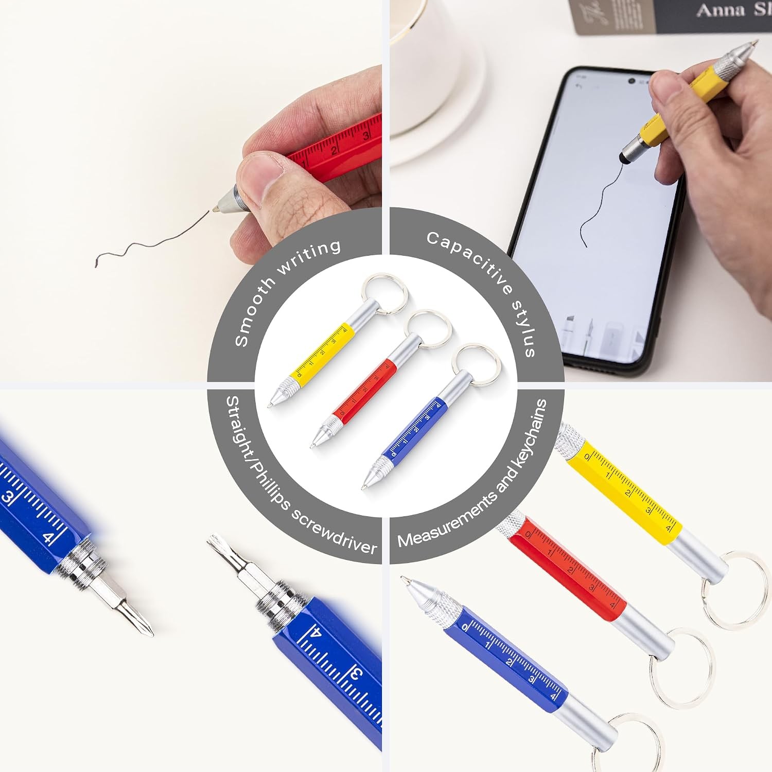 3-Pack 5-in-1 Mini Keychain Pen Tool Set | Ballpoint; Flathead/Phillips