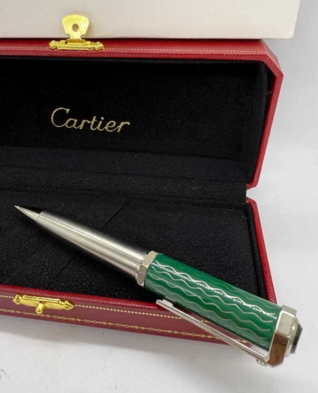 Cartier Santos Green Silver Ballpoint Pen Limited Edition Luxury Gift Boxed