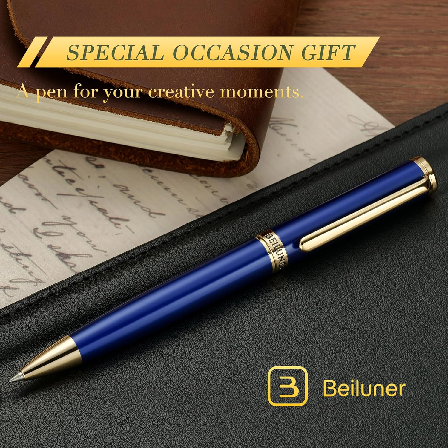 BEILUNER Blue Lacquer Gel Pen – Stunning Luxury Pen with 24K Gold Finish, ADMOK