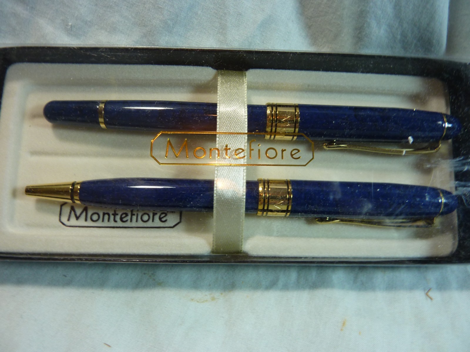 Pair of Montefiore Pens Blue with Gold Trim-NOS-New Ink Refills