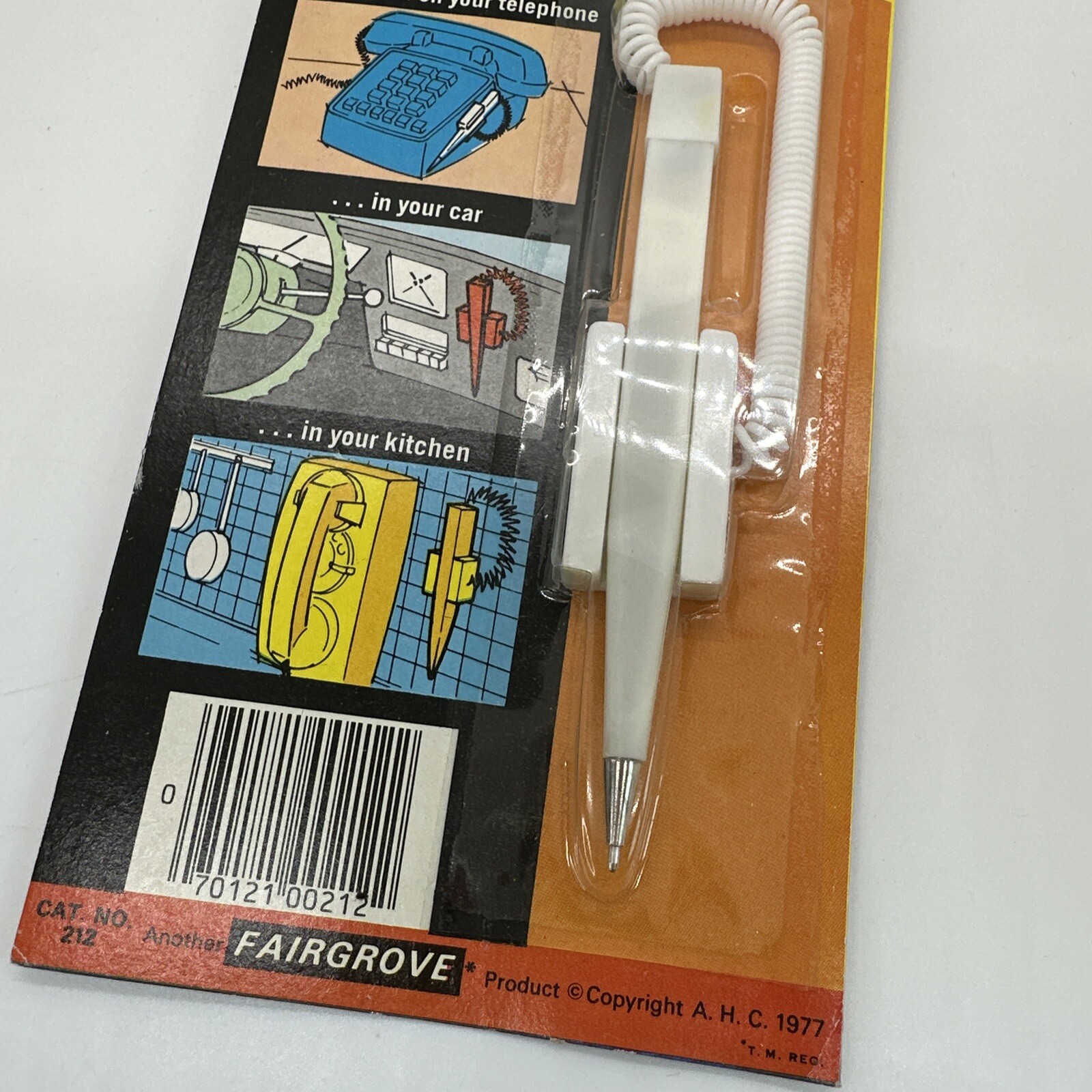 Fairgrove Write•There Handy Attachable Pen W/ Cord Telephone White VTG 1977 NOS