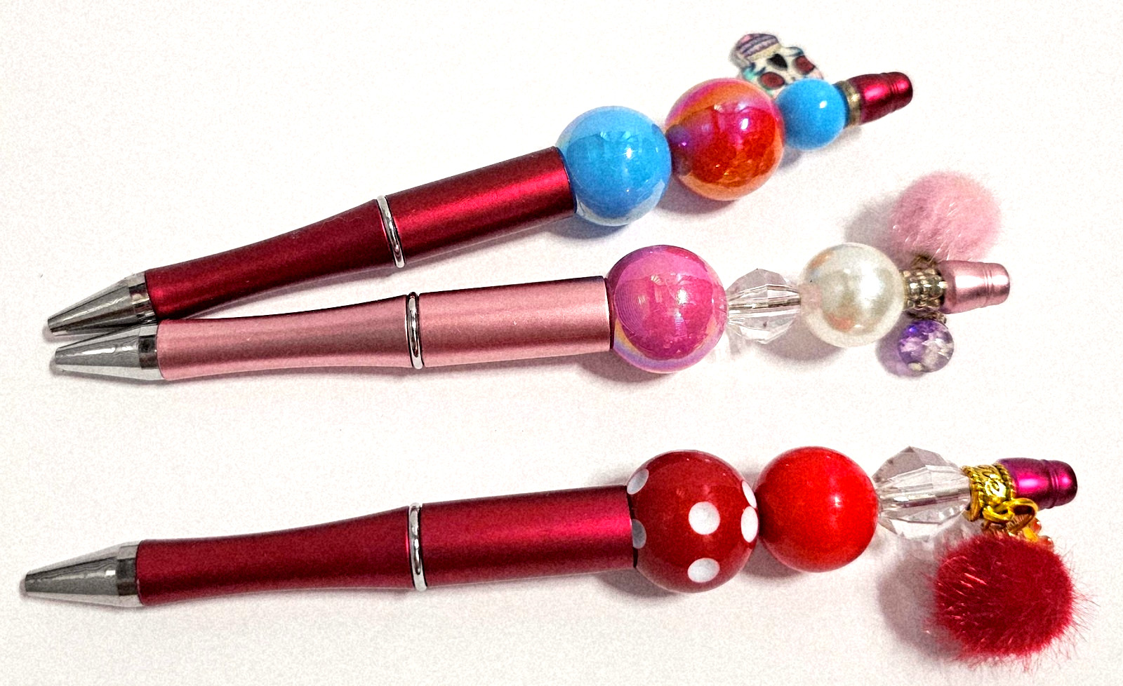Bubble Bead Charm Pens Set, Red, Rose Gold,Writing, Journaling, Teacher, Student
