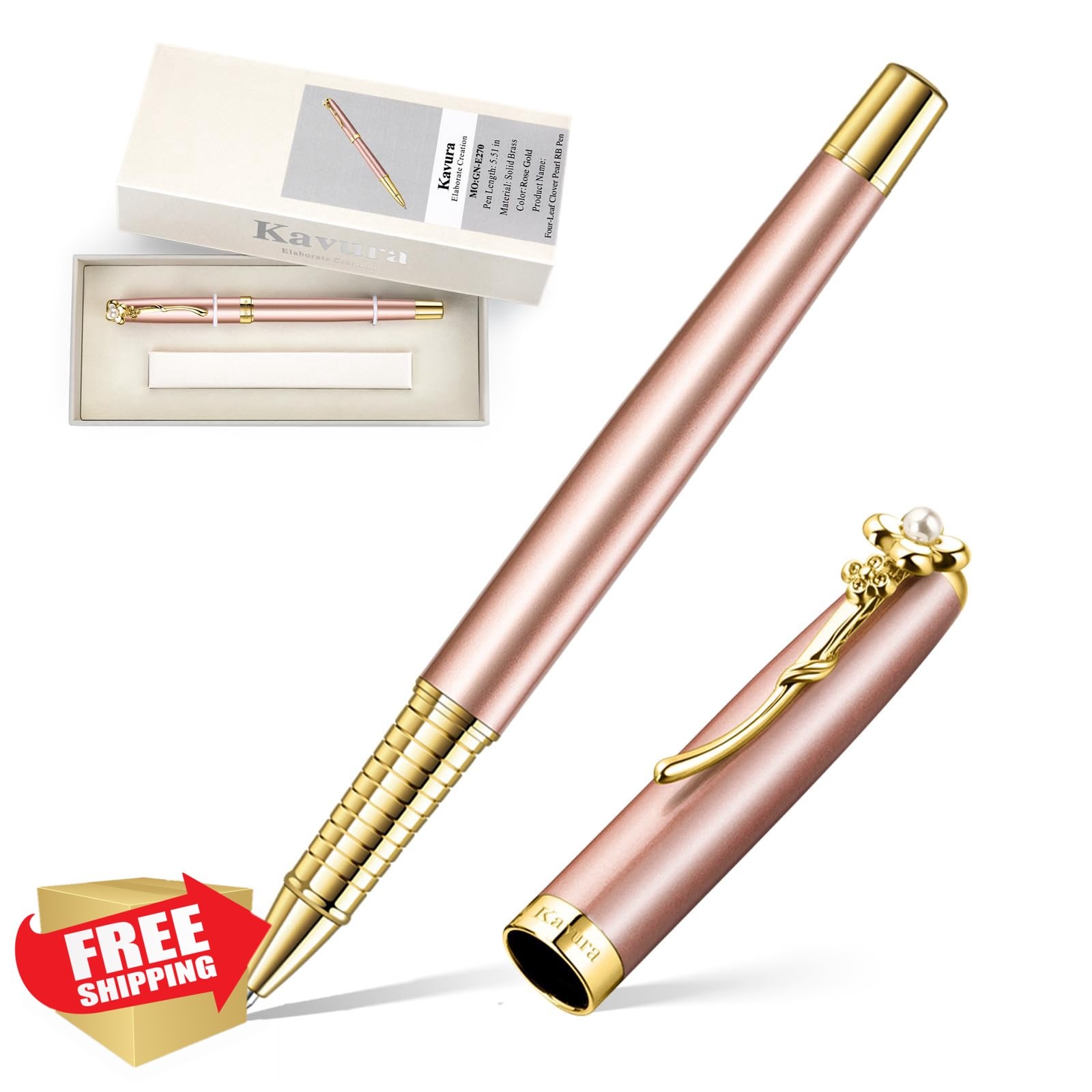 Kavura Rose Gold Four-Leaf Clover Rollerball Pen Set