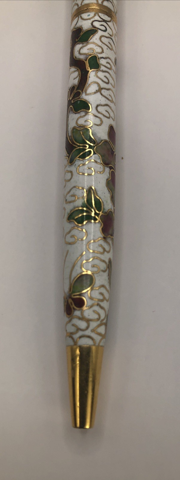 Vintage Chinese Cloisonne Enameled Ball Point Pen in Brocade Box