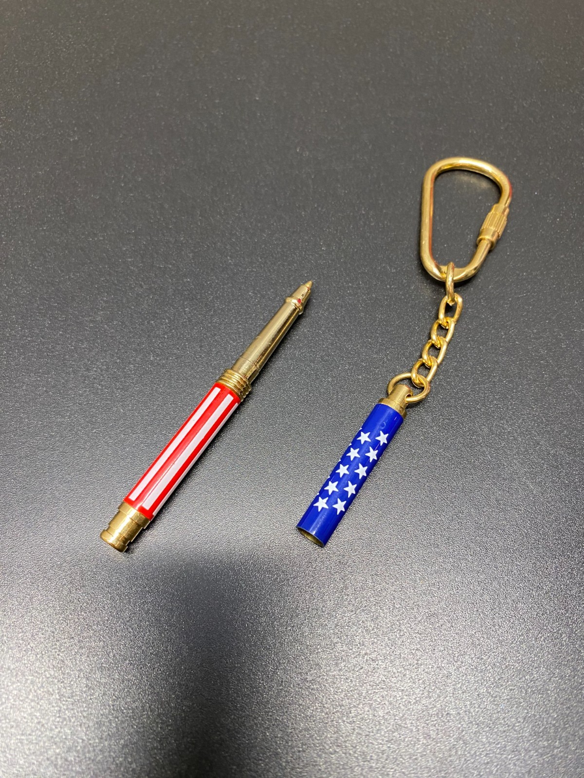 Vintage Mini Ballpoint Pen Key Chain American Flag Patriotic