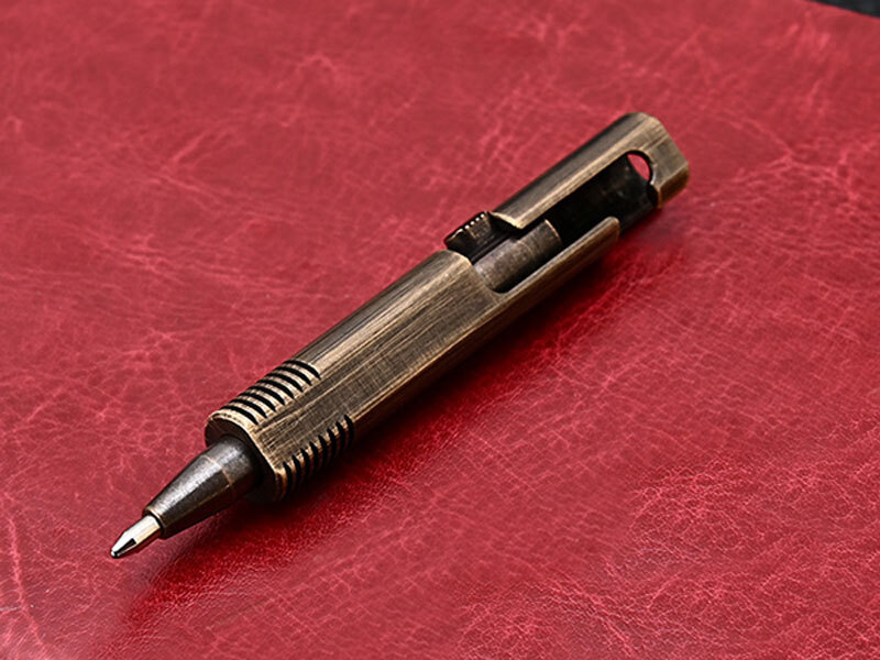 Mini Pocket Keychain Brass Bolt Action Ball Pen w/ 1pcs Refills Outdoor EDC Tool