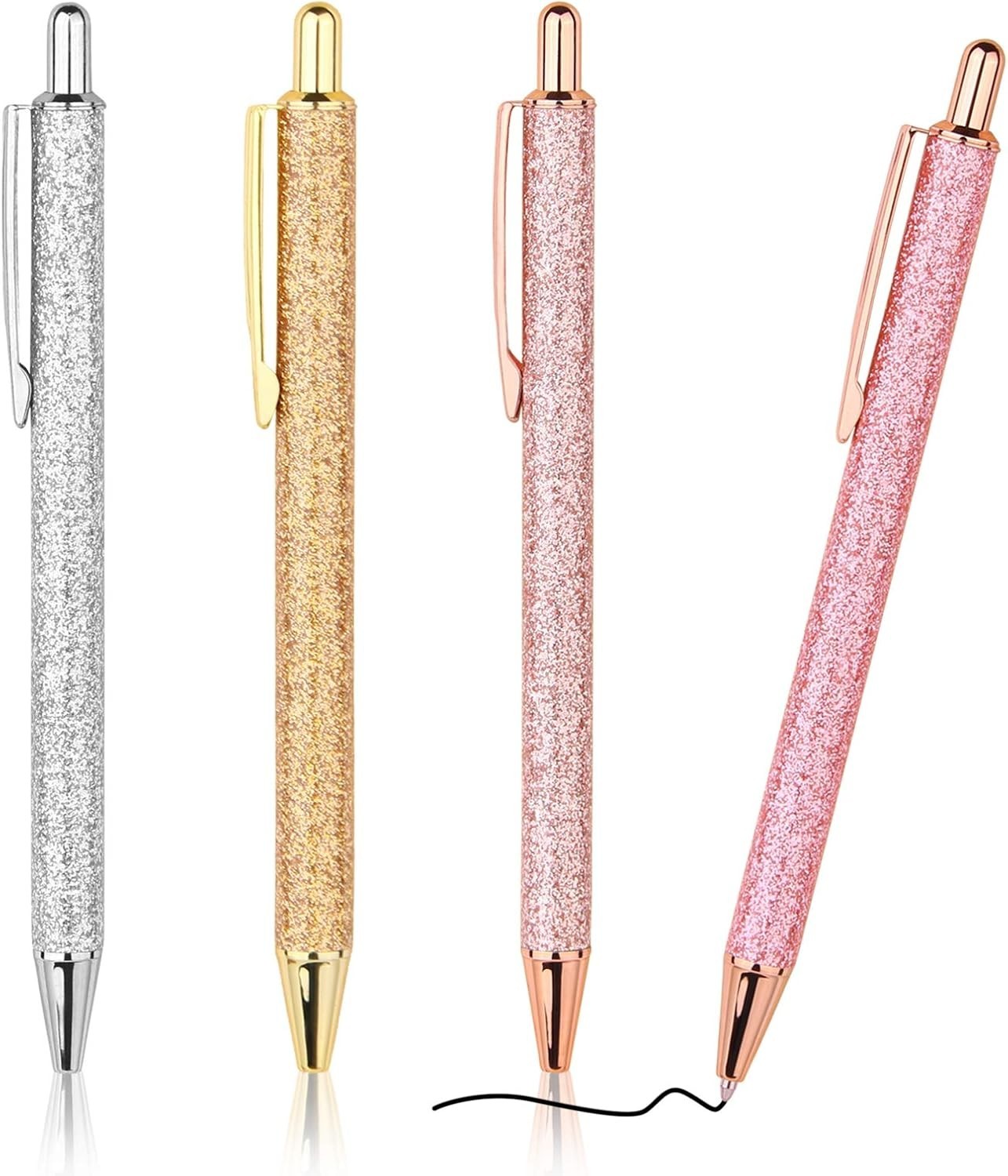 Luxury Retractable Ballpoint Pens – 4 Pcs Set, Waterproof Black Ink for All Ages