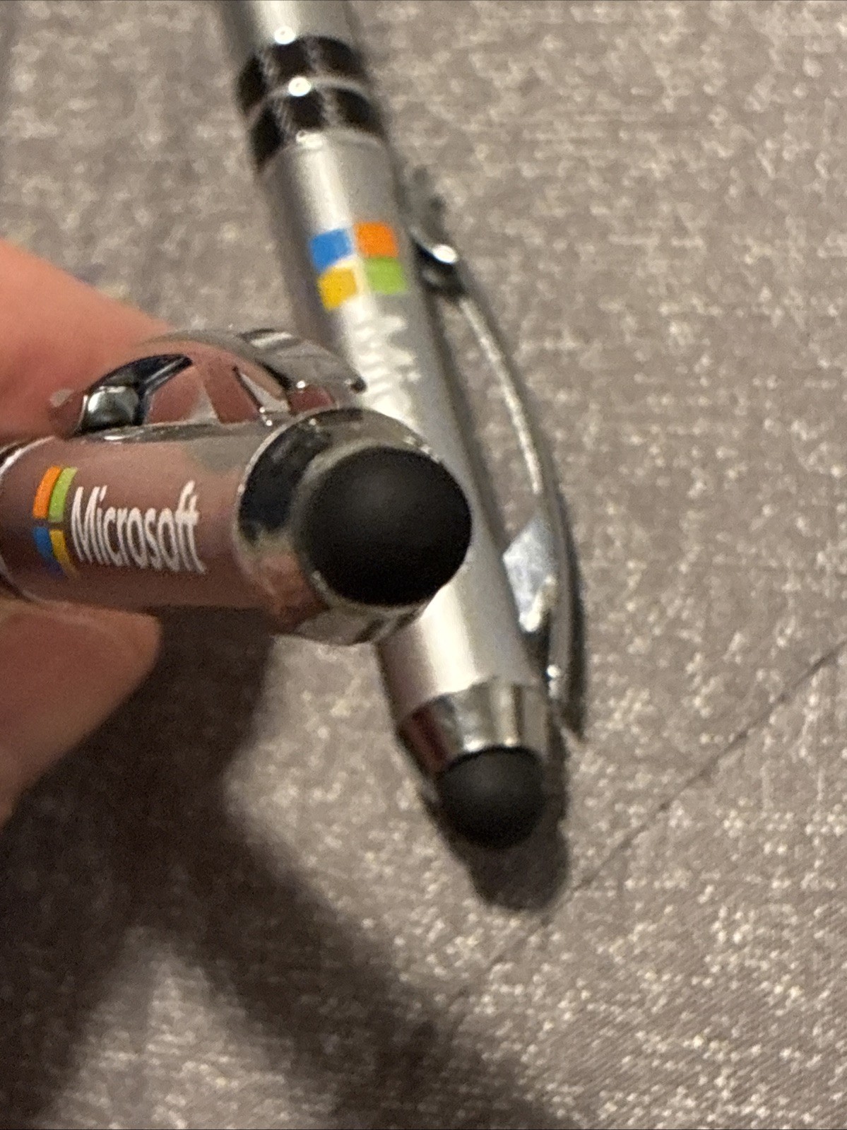 Lot Of 2 MICROSOFT Ballpoint Pens W/ Soft Rubber Tip Vintage Computer Promotion