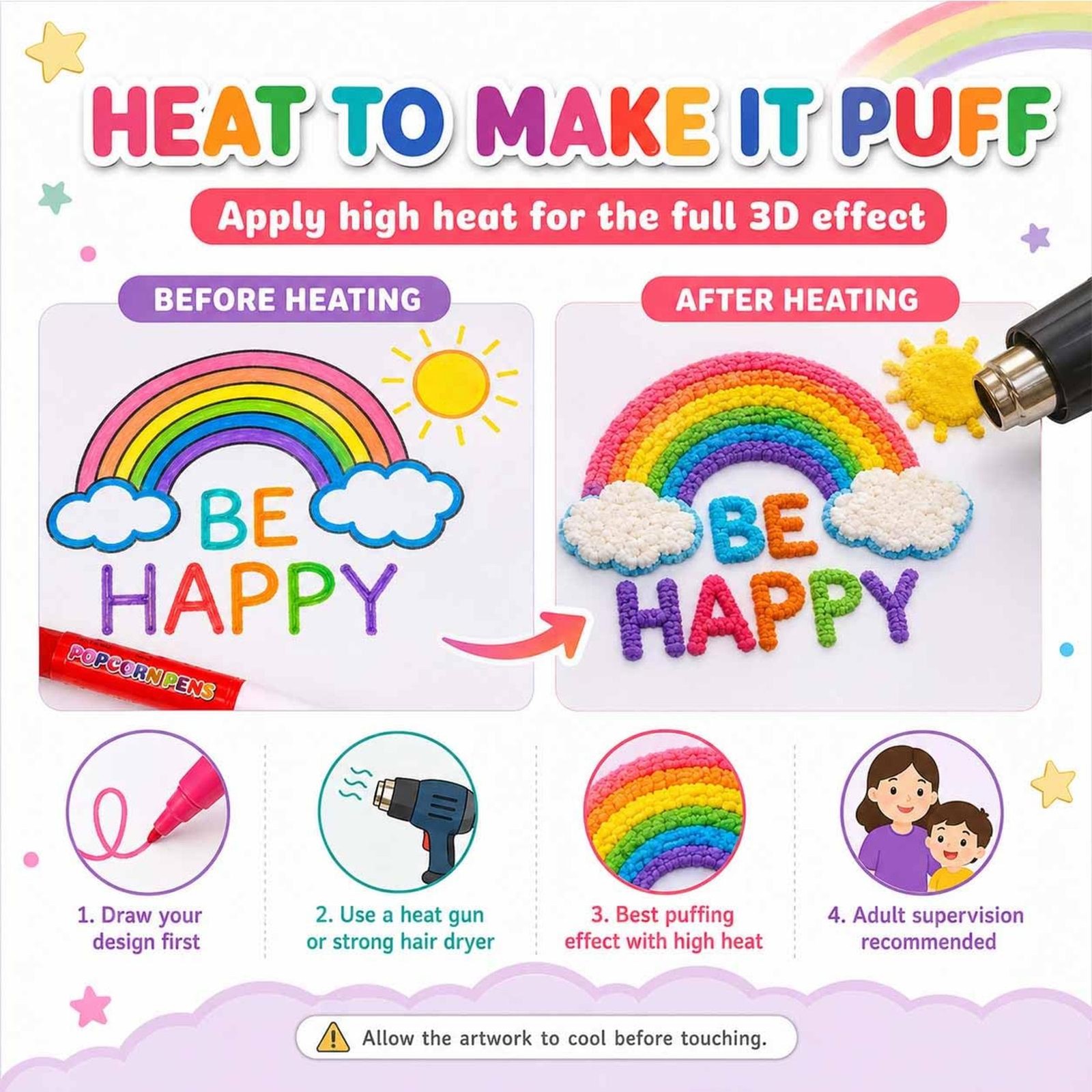 6-12 Sticks Bubble Pen Set 3D Colorful Handmade Heat Activated Painting Markers