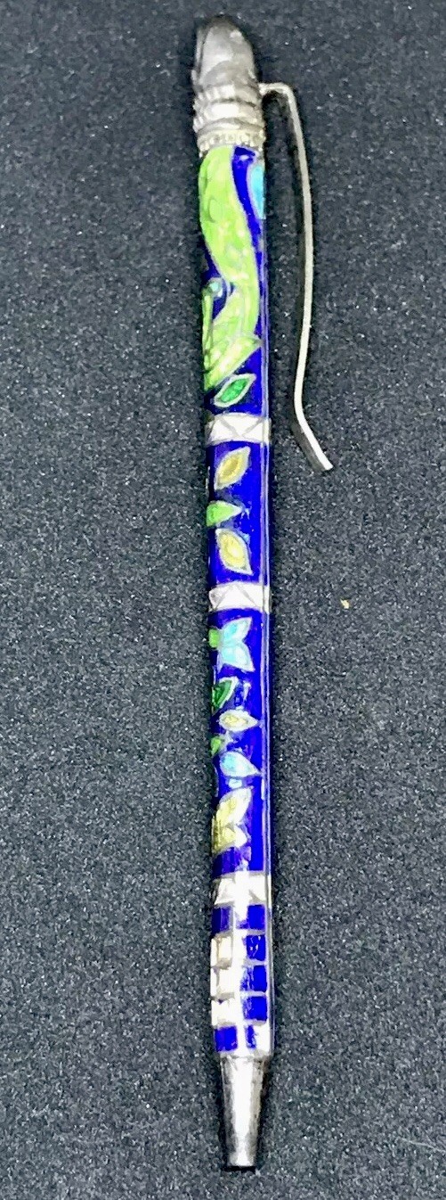 VINTAGE STERLING SILVER BALLPOINT CLOISONNE ENAMEL CHINESE ASIAN PEN