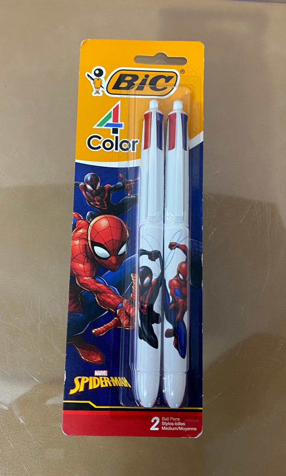 BIC 4 Color Retractable Ballpoint Pen Spider-Man 2 pens blue/red/green/black NEW