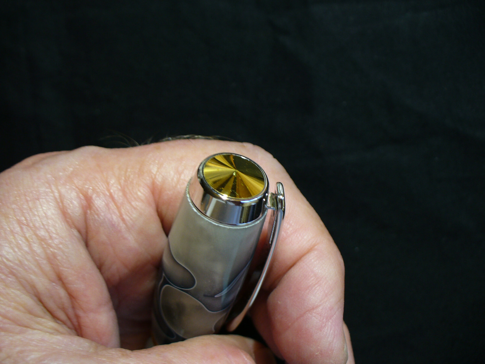 Hand Made Celluloid Gray Swirl & Chrome Roller Ball Pen