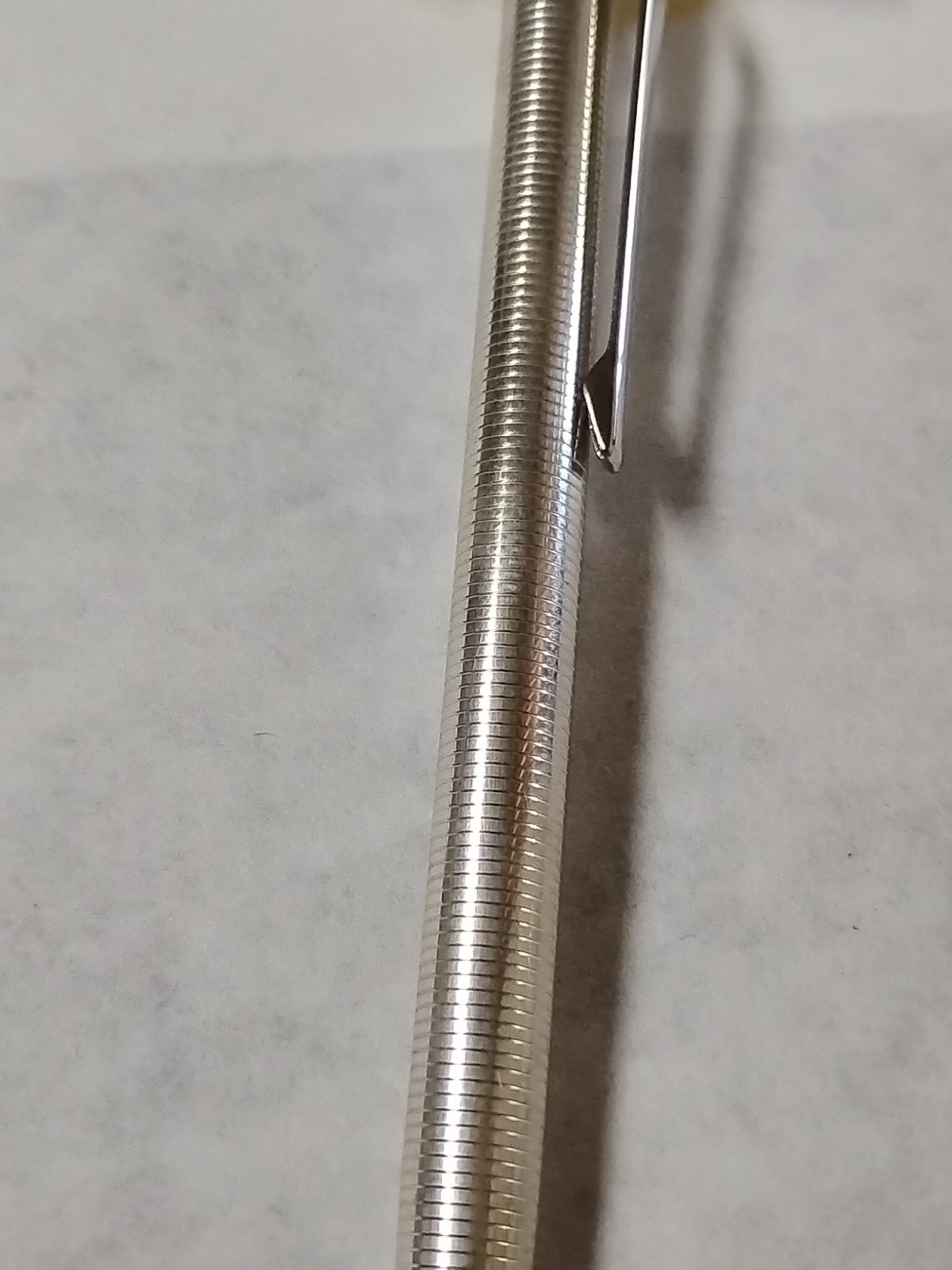 VTG Slim Ribbed Sterling Silver Ballpoint Pen NOS Tested-Works In Original Case