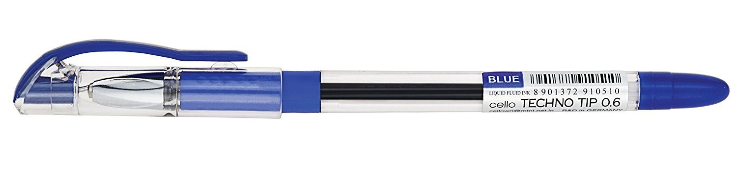Cello Technotip Ball Pen Set | Pack of 10 | Blue Ball Pens/Lightweight Ball Pens